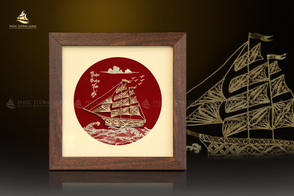 Tranh thuyền bạc mạ vàng 24k để bàn - TB10 2