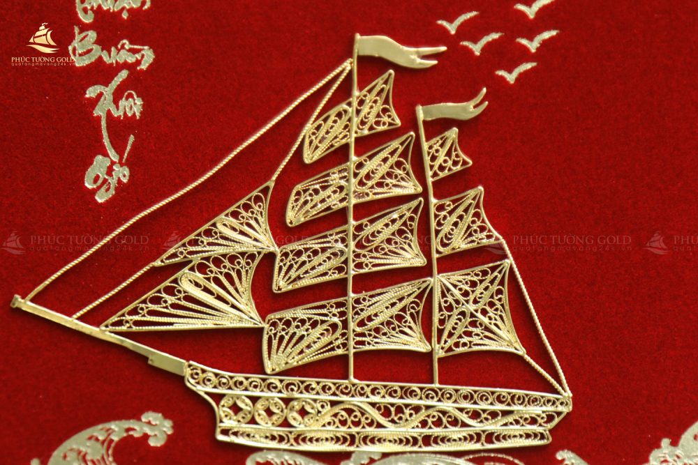 Tranh thuyền bạc mạ vàng 24k để bàn - TB10 3