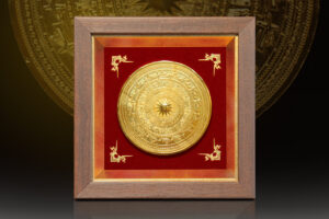 Tranh trống đồng Đông Sơn mạ vàng 24k để bàn - TD02