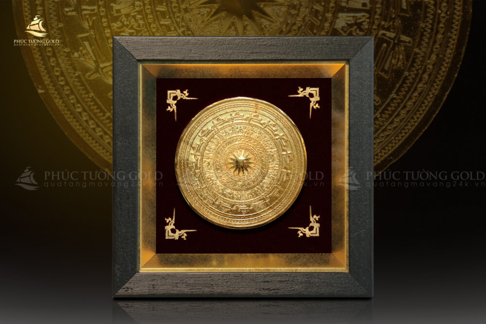 Tranh trống đồng Đông Sơn mạ vàng 24k để bàn - TD02 6