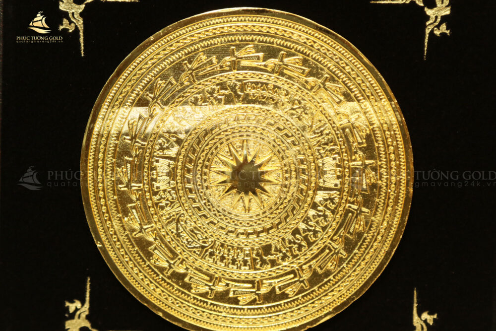 Tranh trống đồng Đông Sơn mạ vàng 24k để bàn - TD02 7