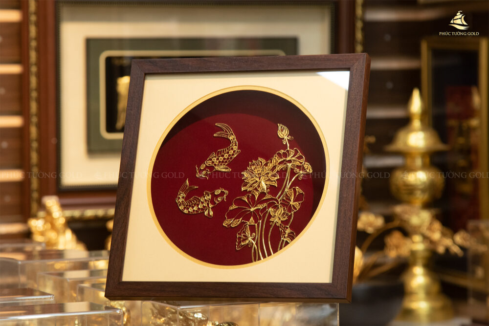 Tranh cá chép hoa sen bạc mạ vàng 24k - SN04 10