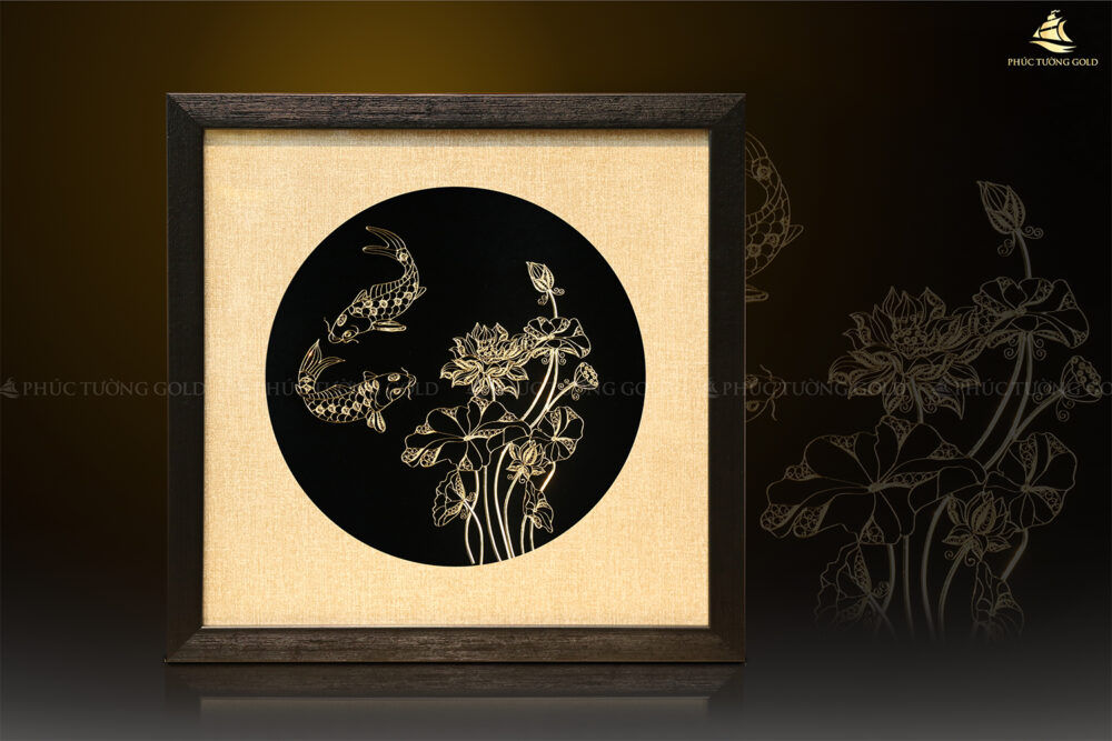 Tranh cá chép hoa sen bạc mạ vàng 24k - SN04 2