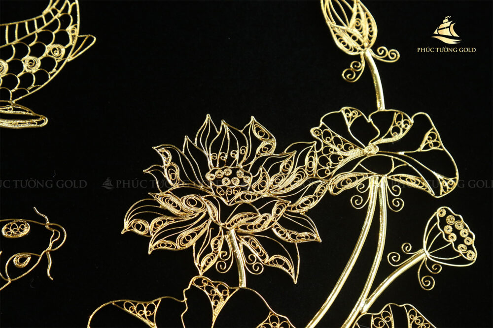 Tranh cá chép hoa sen bạc mạ vàng 24k - SN04 5