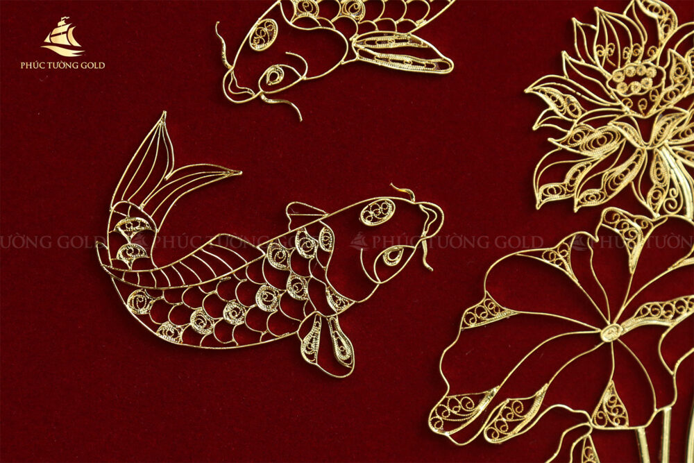 Tranh cá chép hoa sen bạc mạ vàng 24k - SN04 6