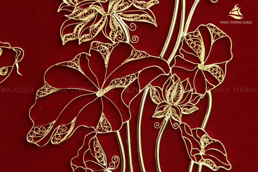 Tranh cá chép hoa sen bạc mạ vàng 24k - SN04 7