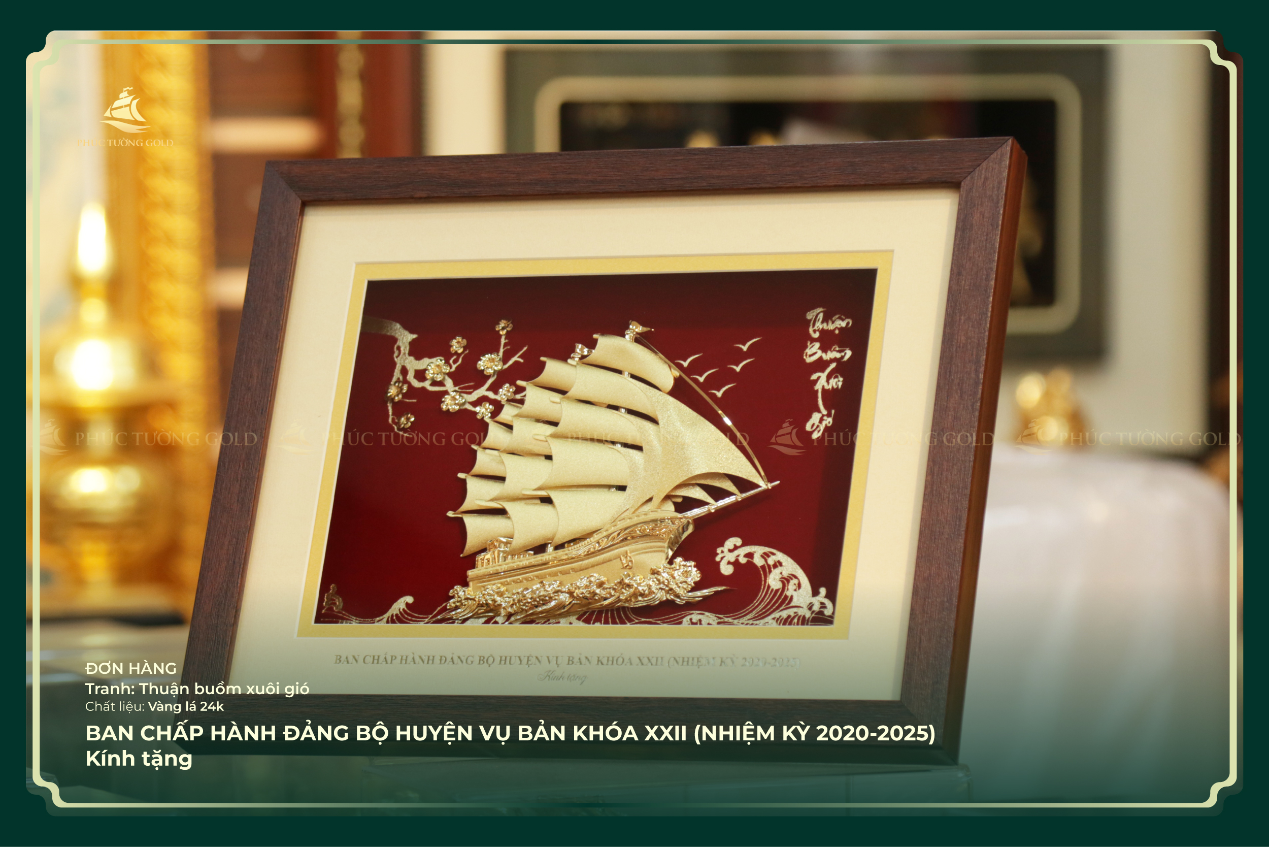 Tranh thuyền vàng lá 24k cho BCH Đảng Bộ Vụ Bản khóa XXII