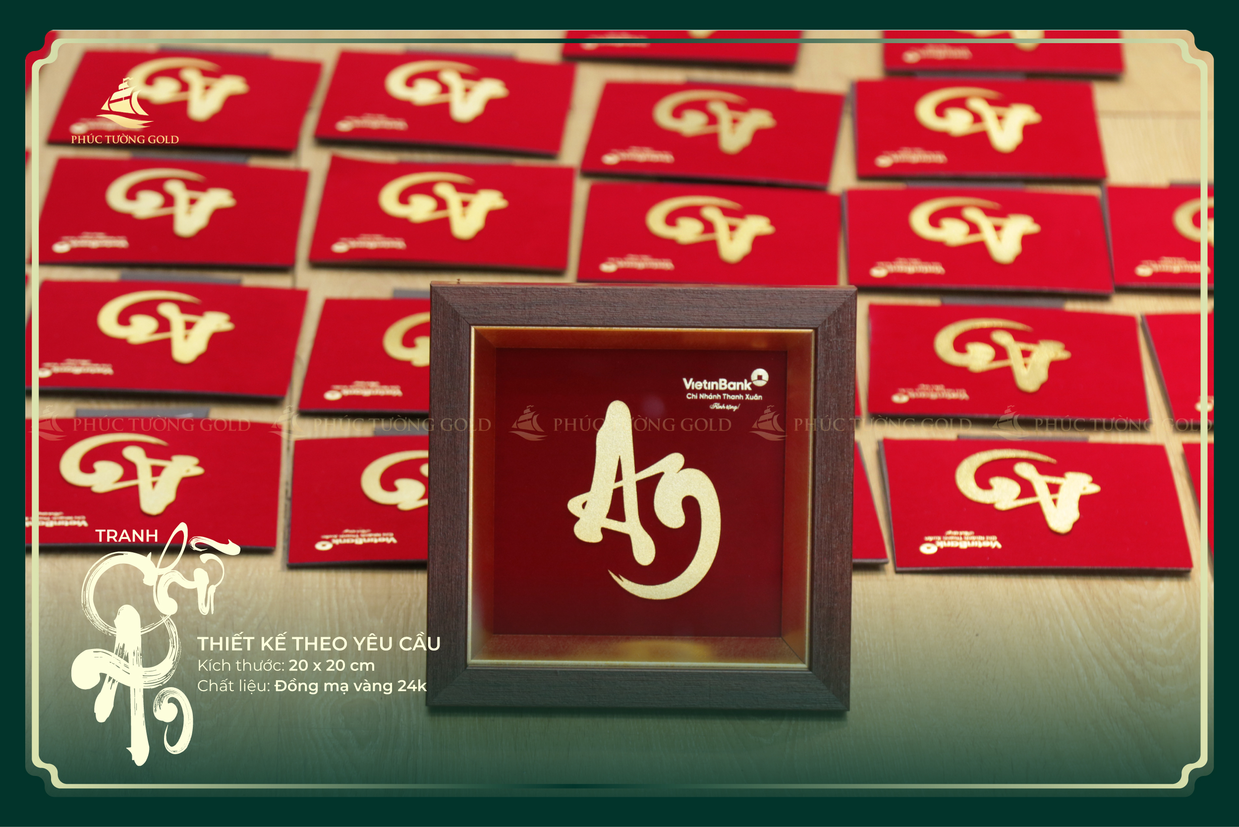 Đơn hàng Tranh chữ An 20x20cm mạ vàng 24k cho VietinBank