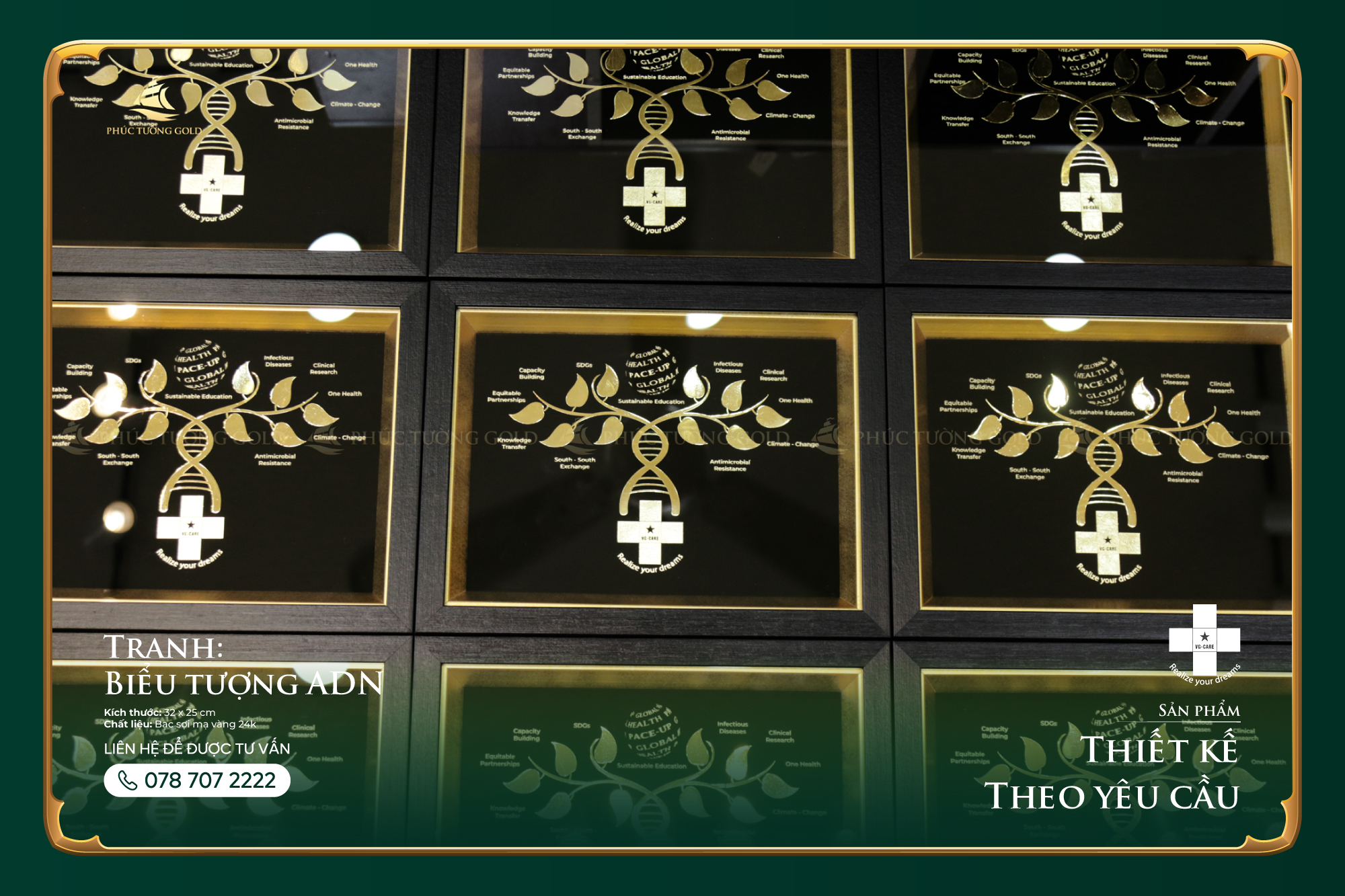 Tranh biểu tượng cây ADN đồng mạ vàng 24k 3