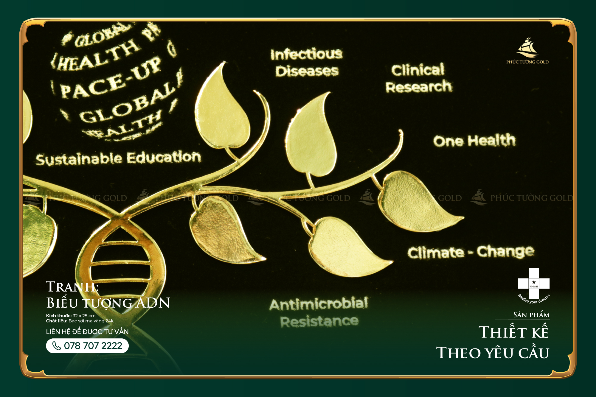 Tranh biểu tượng cây ADN đồng mạ vàng 24k 4