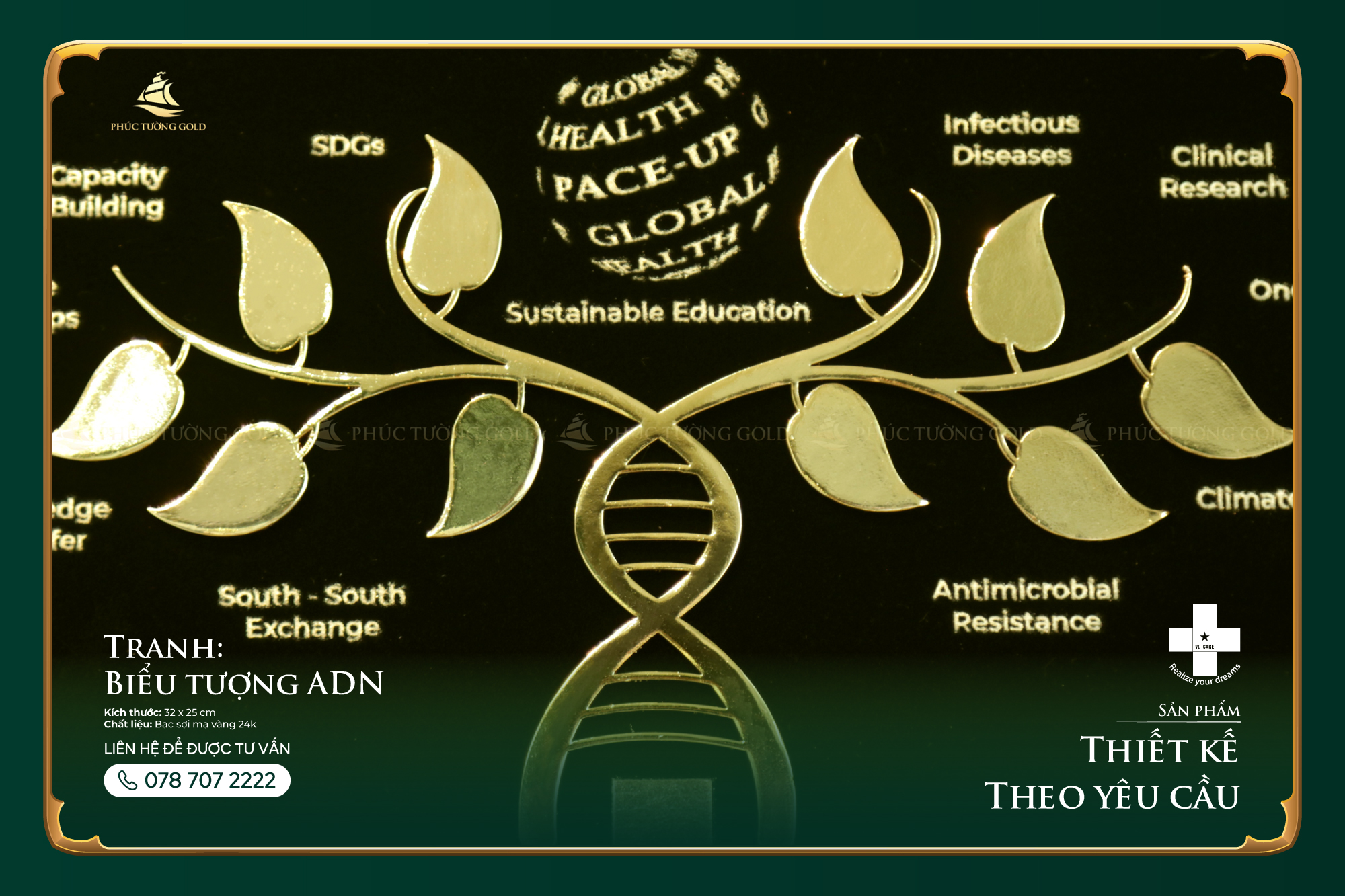 Tranh biểu tượng cây ADN đồng mạ vàng 24k 7