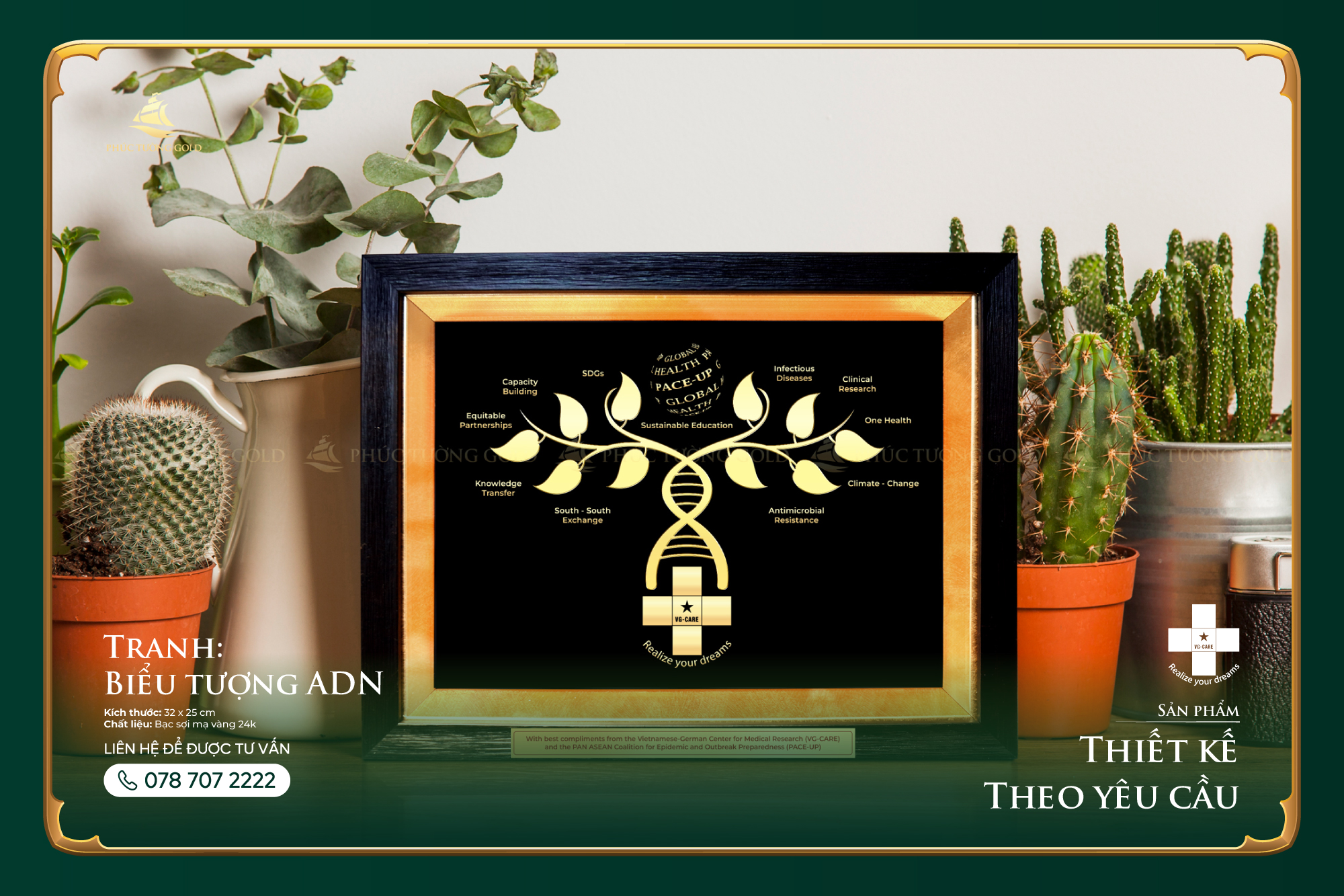 Tranh biểu tượng cây ADN đồng mạ vàng 24k