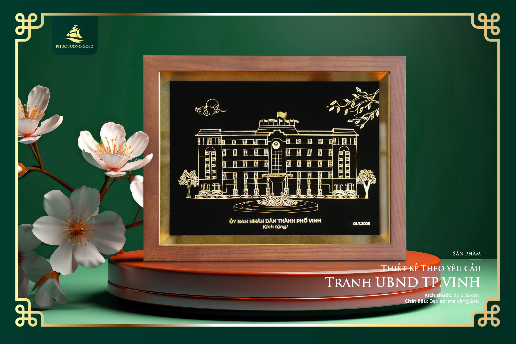 Đơn hàng Tranh bạc mạ vàng thiết kế riêng cho UBND Tp Vinh