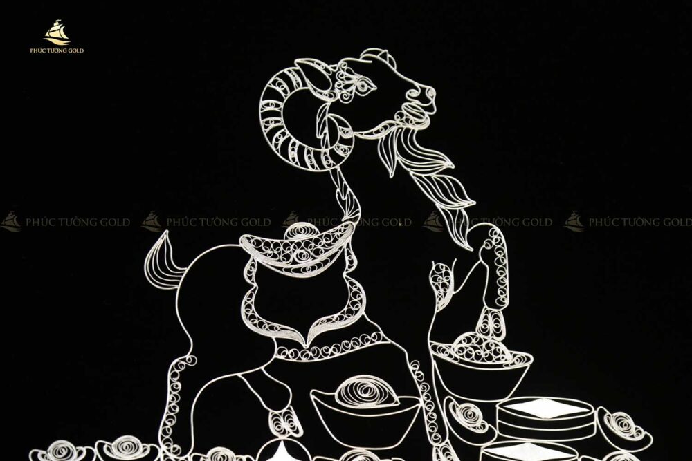 Tranh dê tài lộc bạc mạ vàng 24k - TD10 6