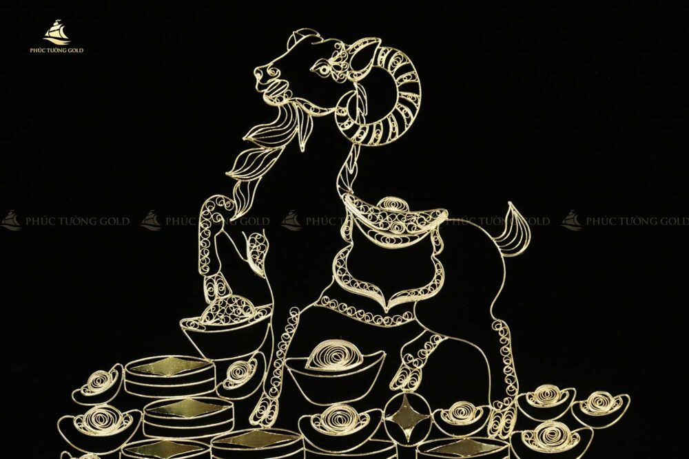 Tranh dê tài lộc bạc mạ vàng 24k - TD10 7