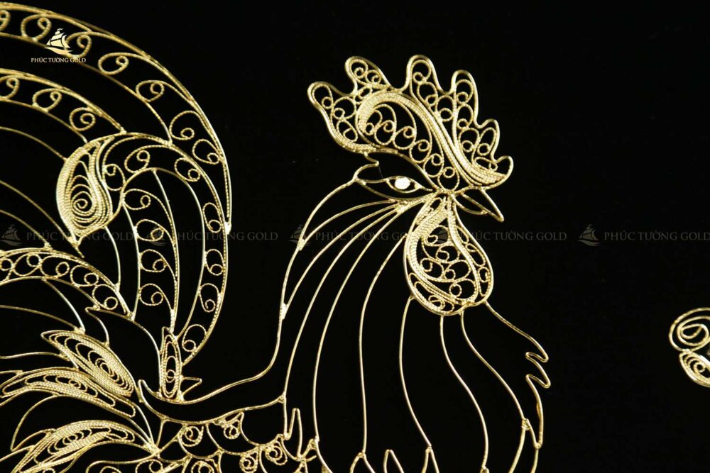 Tranh gà trống & mẫu đơn bạc mạ vàng 24k - TG04 2