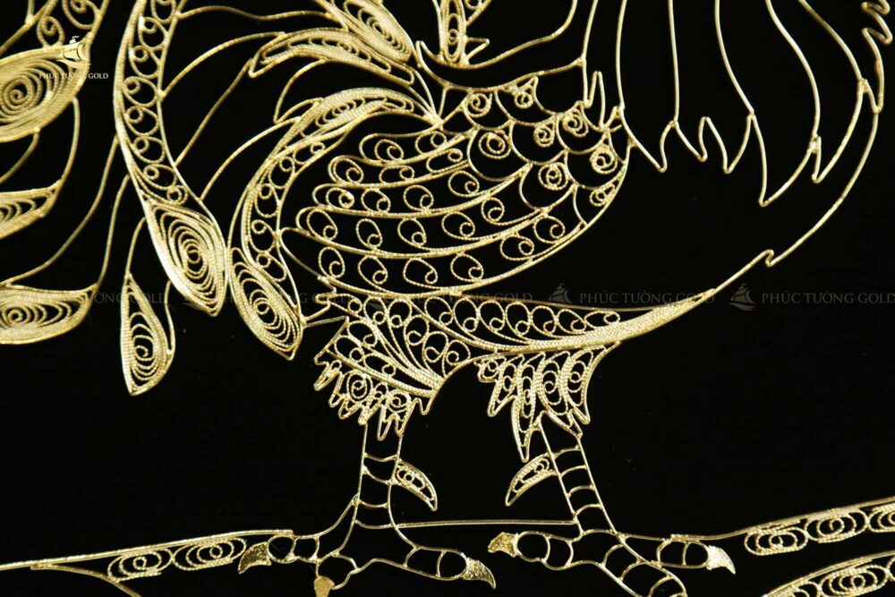 Tranh gà trống & mẫu đơn bạc mạ vàng 24k - TG04 3