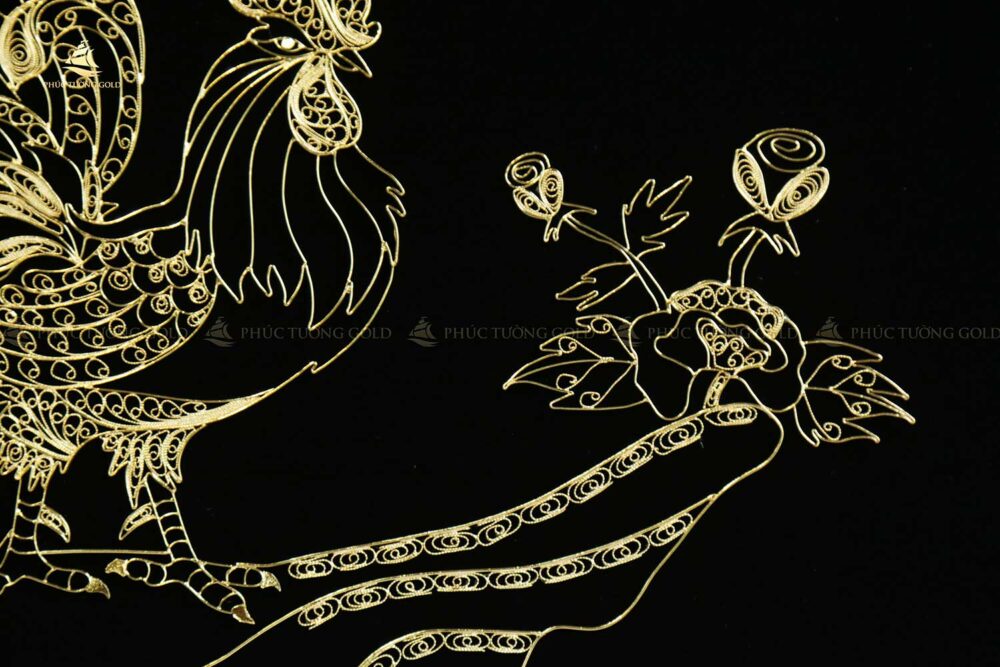 Tranh gà trống & mẫu đơn bạc mạ vàng 24k - TG04 4