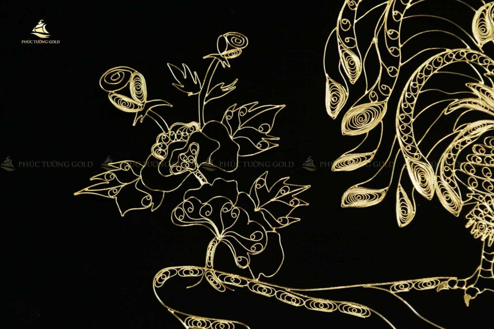 Tranh gà trống & mẫu đơn bạc mạ vàng 24k - TG04 5