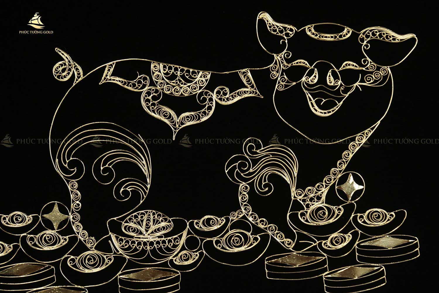 Tranh heo tài lộc bạc mạ vàng 24k - TH16 6