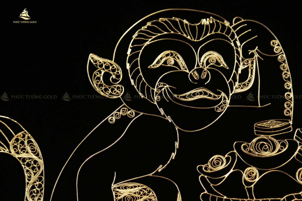 Tranh khỉ tài lộc bạc mạ vàng 24k - TK02 5