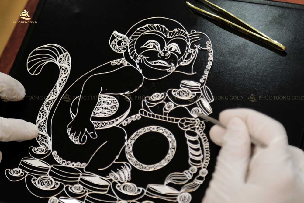 Tranh khỉ tài lộc bạc mạ vàng 24k - TK02 6