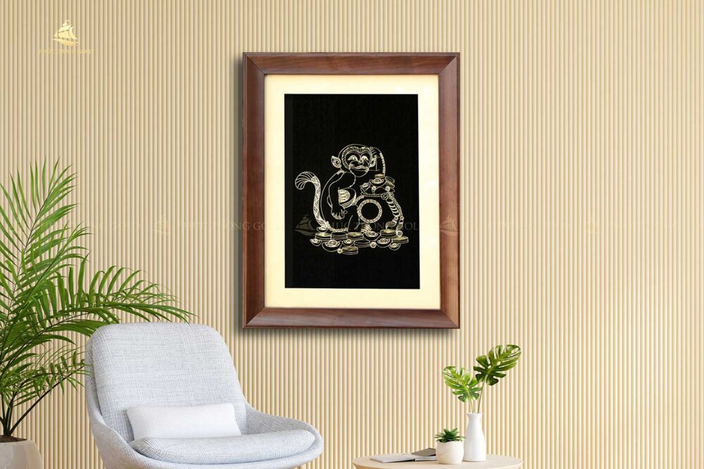 Tranh khỉ tài lộc bạc mạ vàng 24k - TK02 7