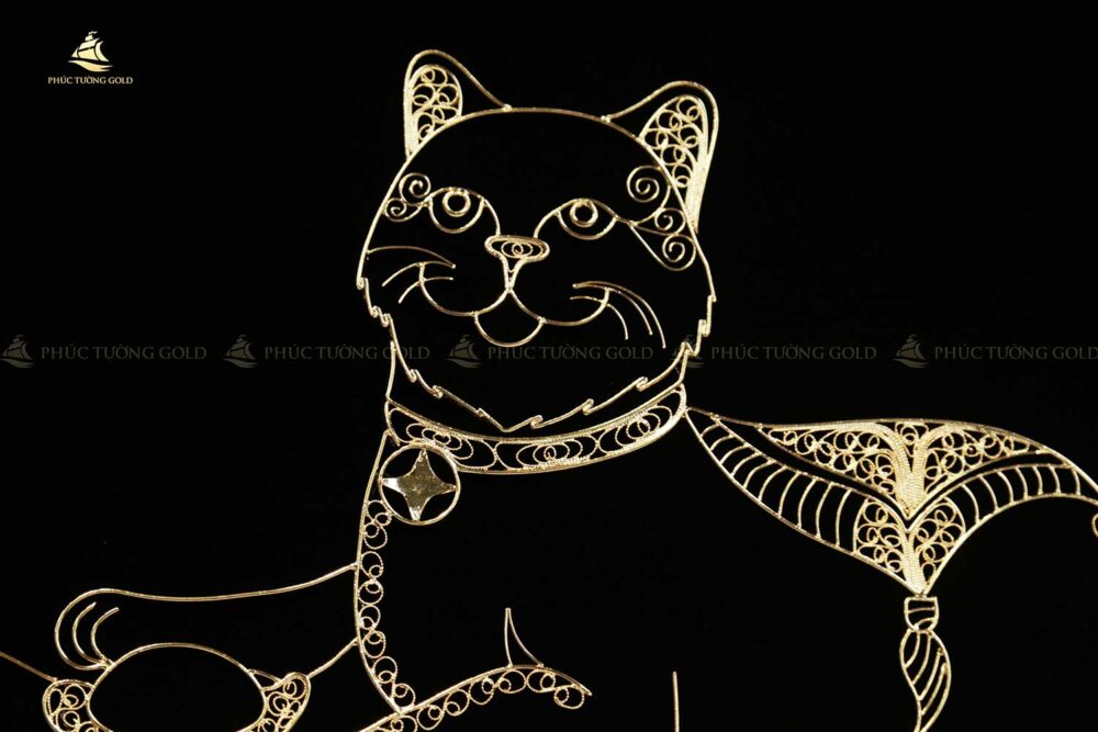 Tranh mèo tài lộc bạc mạ vàng 24k - TM01 7