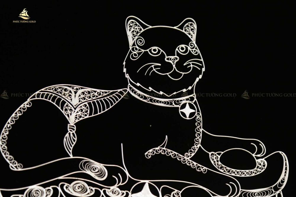Tranh mèo tài lộc bạc mạ vàng 24k - TM01 8