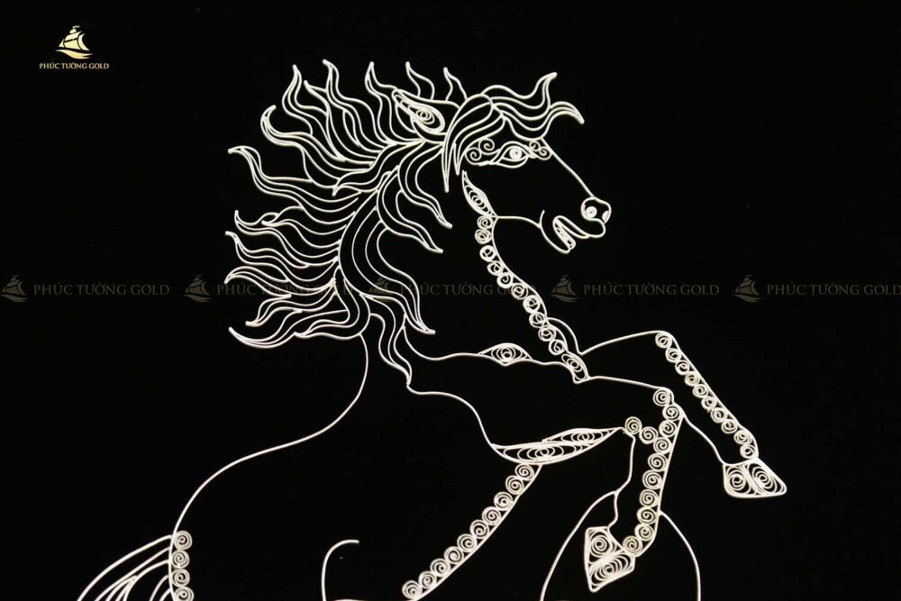 Tranh ngựa mã đáo bạc mạ vàng 24k - MD07 6