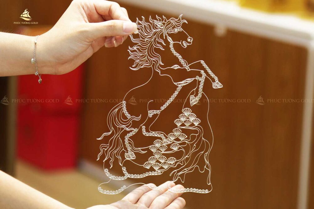 Tranh ngựa mã đáo bạc mạ vàng 24k - MD07 7
