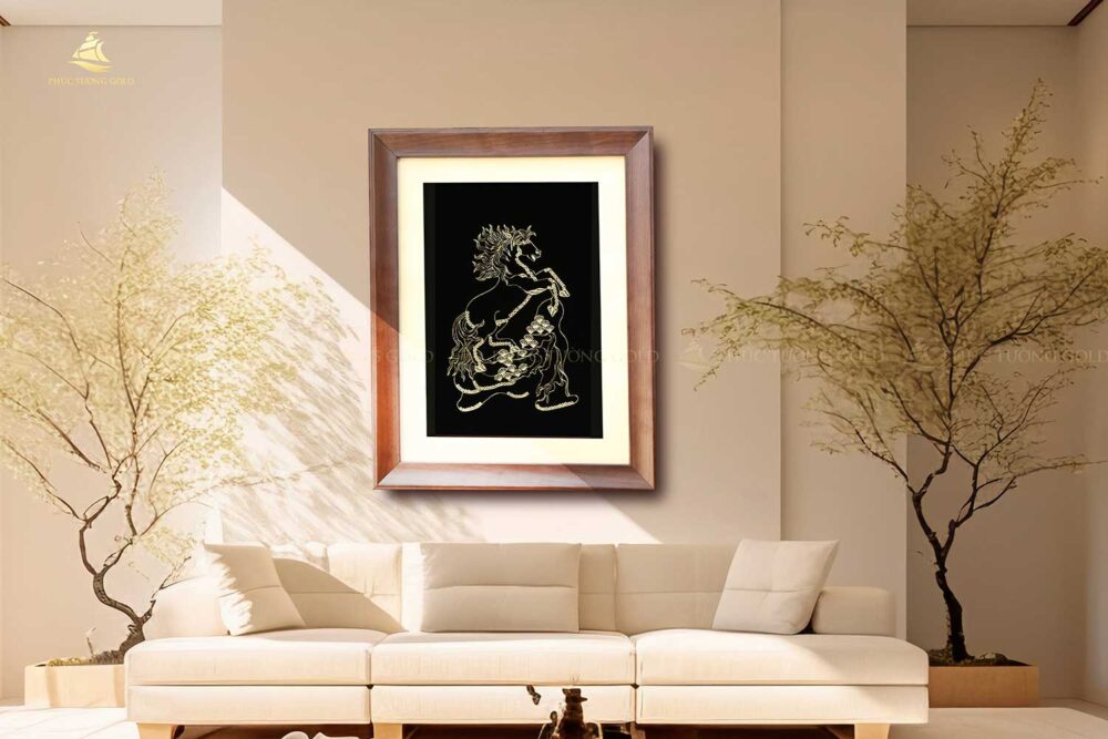 Tranh ngựa mã đáo bạc mạ vàng 24k - MD07 8