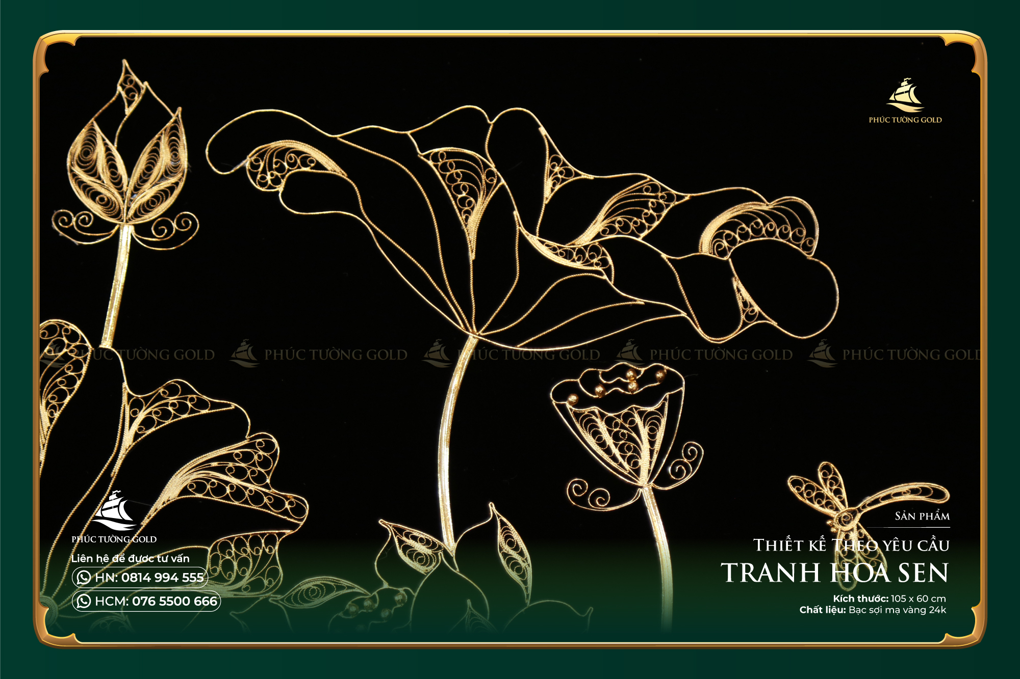 Tranh đầm sen bạc mạ vàng thiết kế riêng (105 x 60cm) 4