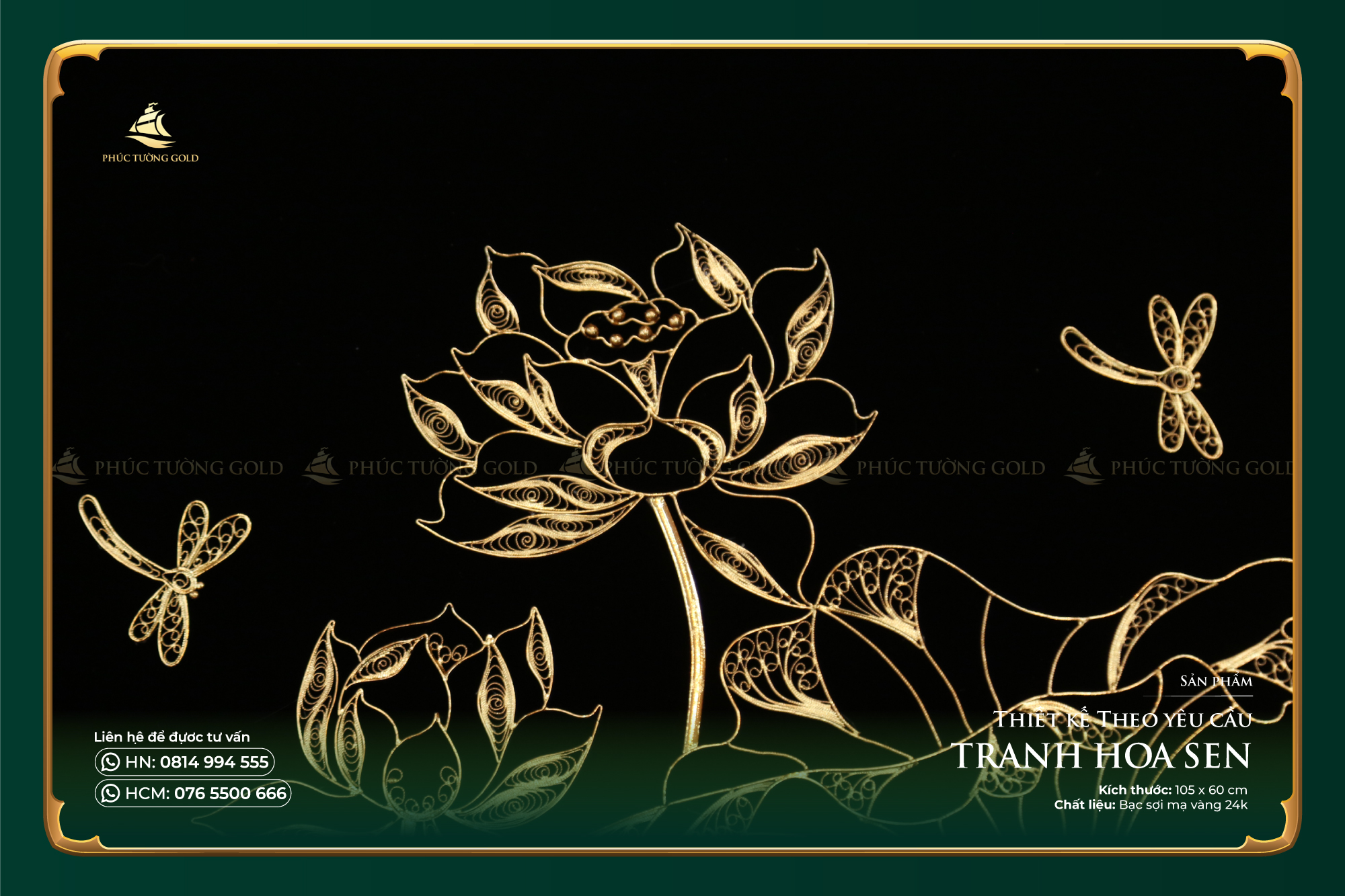 Tranh đầm sen bạc mạ vàng thiết kế riêng (105 x 60cm) 5