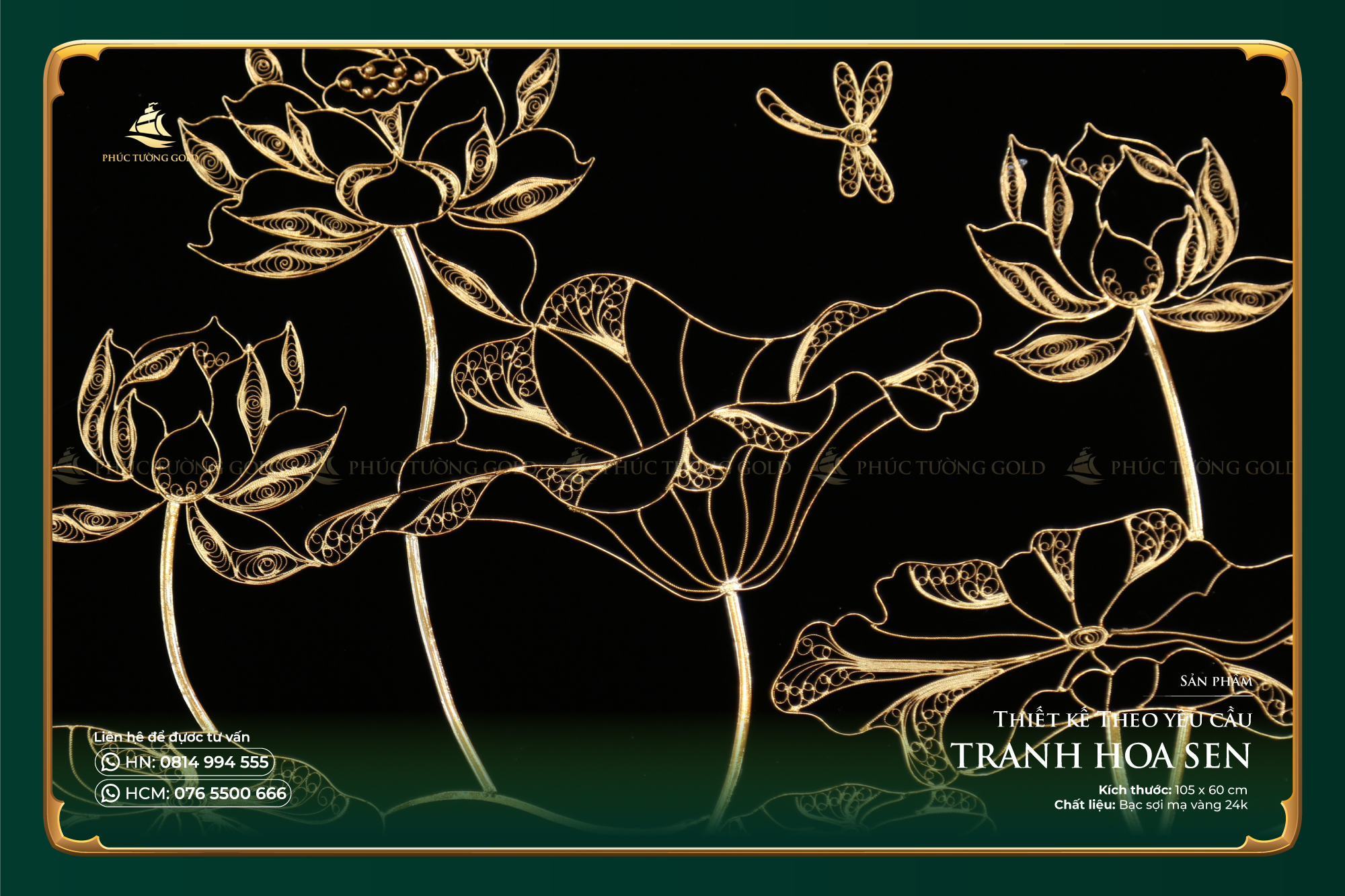 Tranh đầm sen bạc mạ vàng thiết kế riêng (105 x 60cm) 6