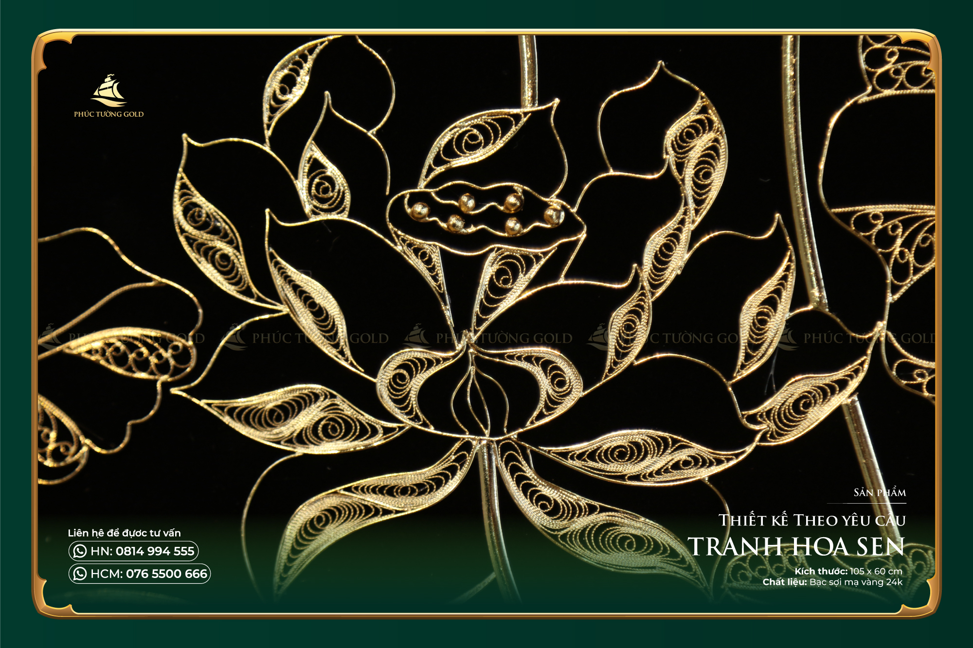 Tranh đầm sen bạc mạ vàng thiết kế riêng (105 x 60cm) 7