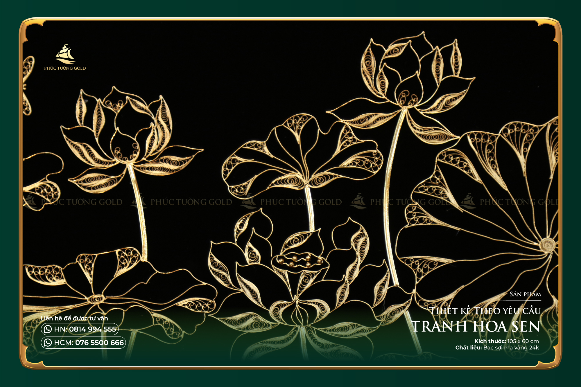 Tranh đầm sen bạc mạ vàng thiết kế riêng (105 x 60cm) 8