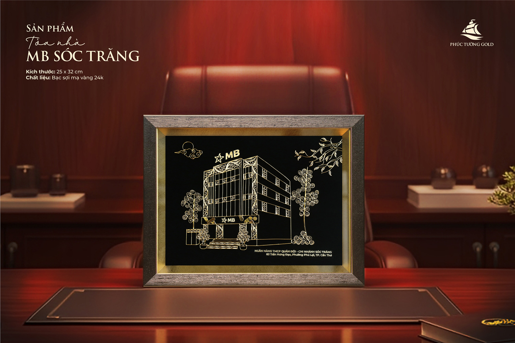 Hoàn thiện tranh bạc mạ vàng cho ngân hàng MB chi nhánh Sóc Trăng